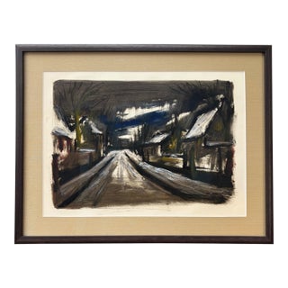 Mid-Century Modern American Street Scene Oil Painting, Newly Framed in Museum Glass & Walnut Frame, Signed For Sale