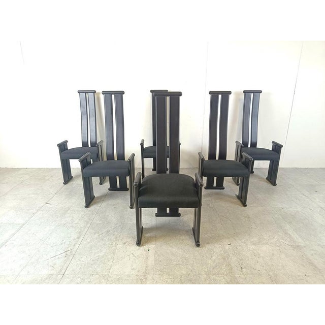 Black Postmodern High-Back Dining Chairs in the style of Vico Magistretti, 1970s, Set of 6 For Sale - Image 8 of 10