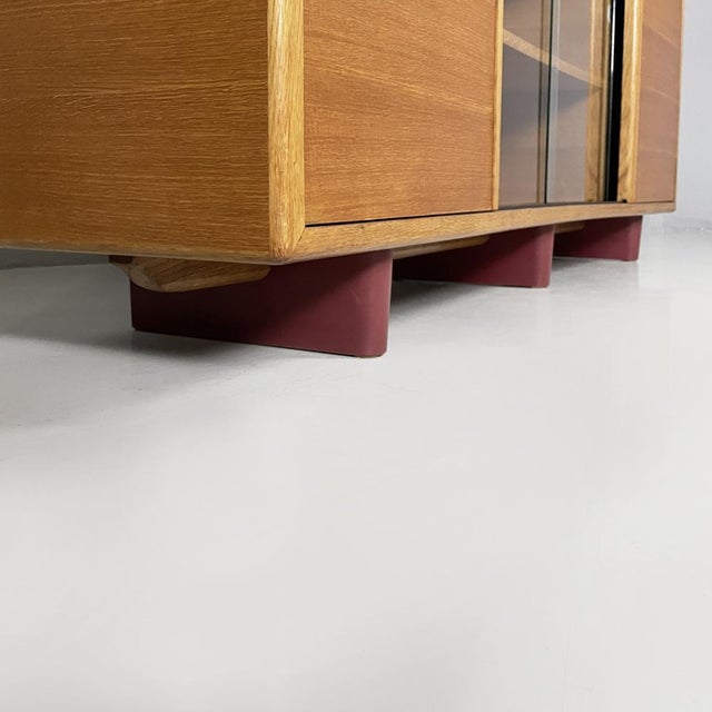 Mid-Century Modern Italian Sideboard in Wood, Glass, and Burgundy Leather, 1960s For Sale - Image 18 of 18