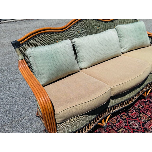 Green Vintage 1980s Braxton Culler Style Rattan Sofa For Sale - Image 8 of 12