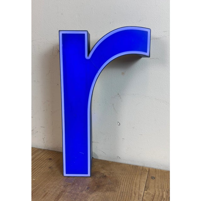 Vintage Blue Plastic Illuminated Letter R, 1970s For Sale - Image 12 of 14