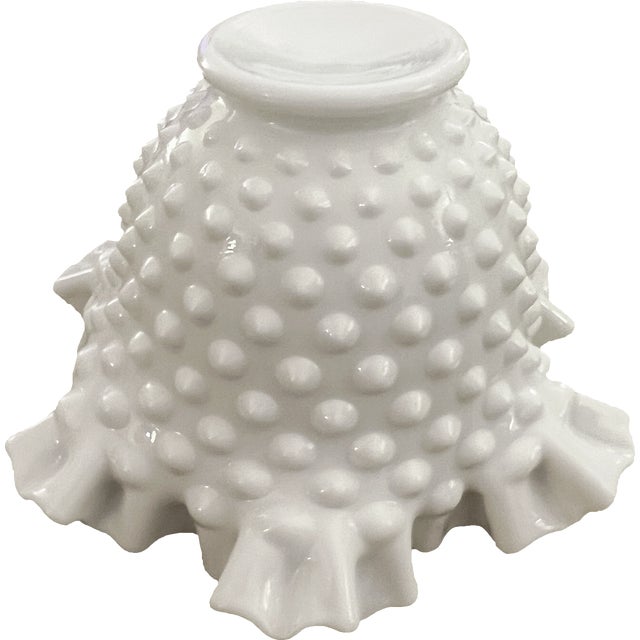 Mid-Century Modern Vintage Fenton Hobnail Ruffle Milk Glass Bowl Vase For Sale - Image 3 of 8