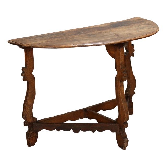 Baroque Demi Lune Console Table in Walnut For Sale
