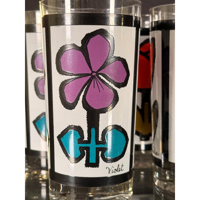 Mid 20th Century Vintage Mid Century Modern Pop Art Floral Highball Glasses, c.1960s - Set of 6 For Sale - Image 5 of 6