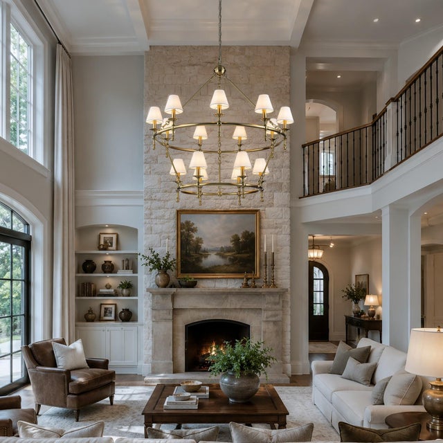 Brass Aloadecor Classic Large Warm Brass Two-Tier Chandelier With White Shades For Sale - Image 8 of 8