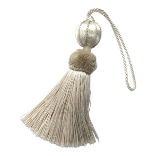 Boho Chic Ivory Beaded Key Tassel - 4.5" For Sale