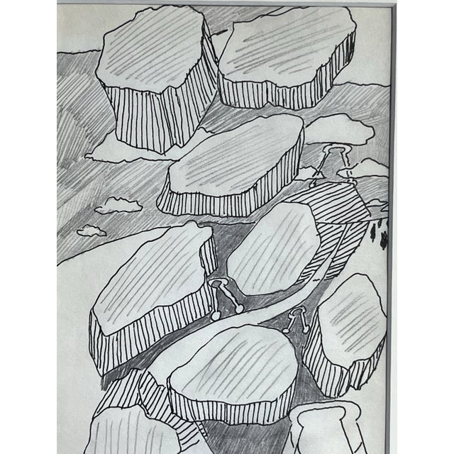 Vintage Modernist Abstract Landscape Drawing by Jewel Vintage Modernist Abstract Drawing by Jewel Haley For Sale - Image 4 of 6