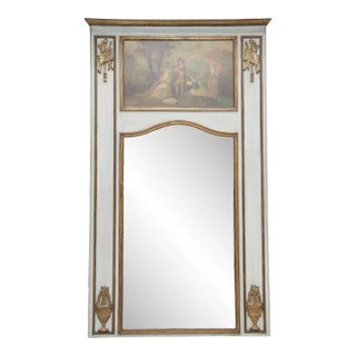 Large Antique French Louis XVI Style Parcel Gilt Trumeau Mirror For Sale