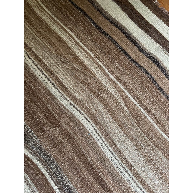 Mid-Century Modern Vintage Striped Kilim | Undyed Organic Wool | 4'3" X 7'11" For Sale - Image 3 of 5
