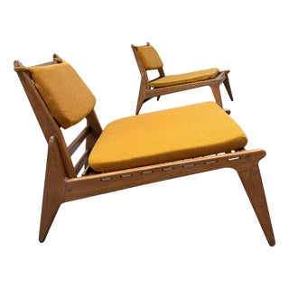 Vintage Lounge Chairs with Ottomans in Oak by Heinz Heger for PGH Annaberg Buchholz, 1960s, Set of 4 For Sale