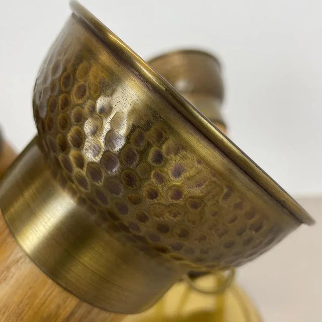 Gold Modern Three-Spot Brass and Oak Ceiling Light from TEMDE Leuchten, Germany 1970s For Sale - Image 8 of 18