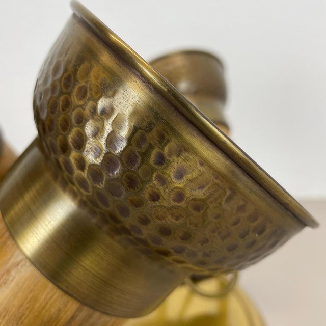 Gold Modern Three-Spot Brass and Oak Ceiling Light from Temde Lights, 1970s For Sale - Image 8 of 18
