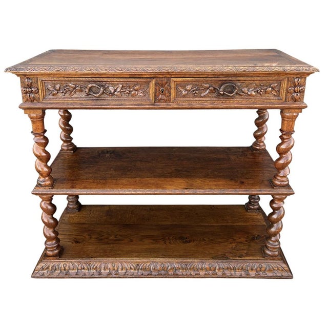 Carved Oak Barley Twist Console with Shelves, 1890s For Sale - Image 14 of 14