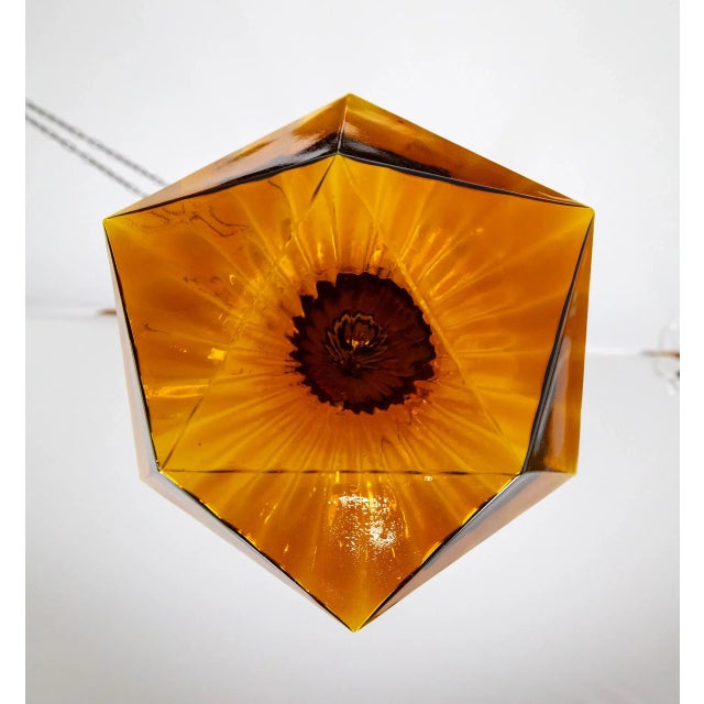 Orange 1970s Geometric Amber-Orange Glass Pendant Light For Sale - Image 8 of 8