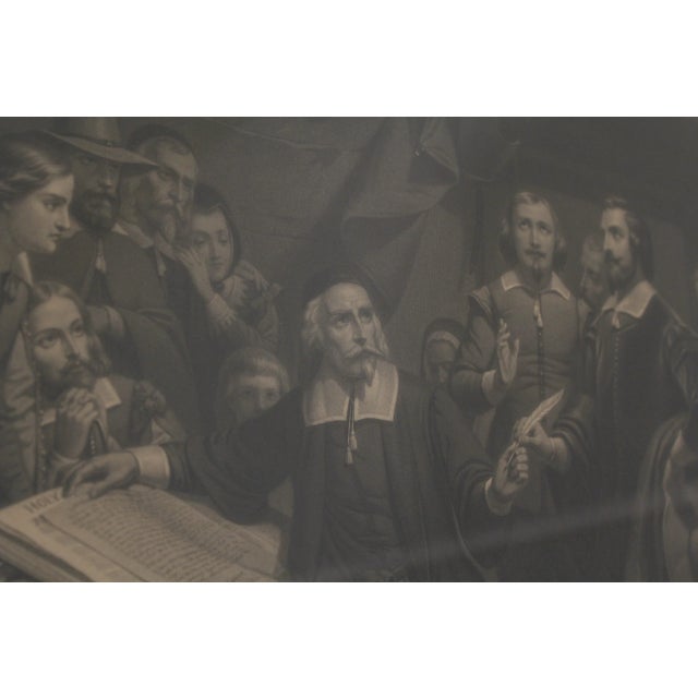 Vintage 19th C. Engraving Pilgrim Signing For Sale - Image 4 of 13
