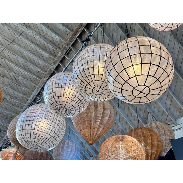 Contemporary Capiz Shell Globe Pendant Light 30" For Sale In Los Angeles - Image 6 of 7
