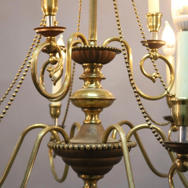 Metal Vintage 20th Century French Nine-Light Tiered Brass and Crystal Chandelier For Sale - Image 7 of 13