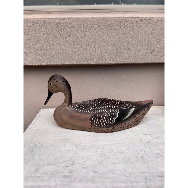 Art Deco French Hand Painted Wood Duck Decoy.