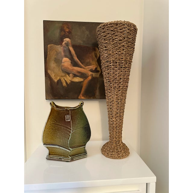 Vintage 19.5” Woven Braided Natural Rattan & Seagrass Vase For Sale - Image 13 of 14