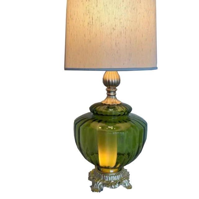 Hollywood Regency Vintage Green Empoli Glass Mid Century Hollywood Regency Style Lamps - a Pair For Sale - Image 3 of 16