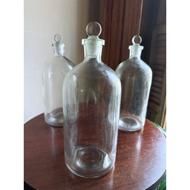 Mid 20th Century Mid-20th Century Laboratory Reagent Bottle With Ground Glass Stopper Narrow Mouth Apothecary Glass Vessel For Sale - Image 5 of 10