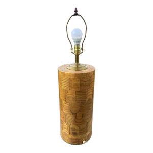 Mid Century Modern Large Oak Amter Craft Patchwork Lamp