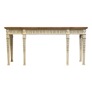 John Widdicomb Co. Banded Cherry Italian Neoclassical 73" Carved Console / Accent Sofa Table For Sale