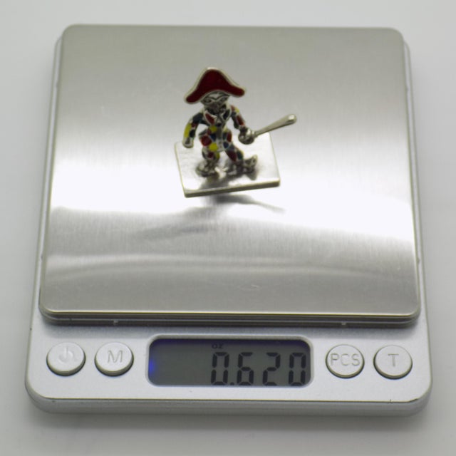 Silver Vintage Italian Handmade Genuine Silver Carnival Harlequin Enamel Figurine For Sale - Image 8 of 9