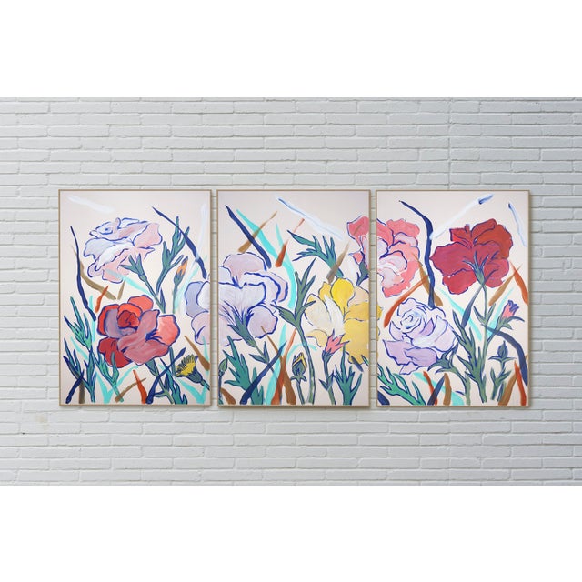 Paper 2026, Illustration Style, Lush Flowers Triptych, Wild Carnations, Acrylic Paint on Watercolor Paper by Romina Milano For Sale - Image 7 of 11