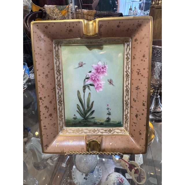 French Hermès Paris Vintage Orchid Porcelain Ashtray Vide-Poche in Pink and Gold, France For Sale - Image 3 of 6