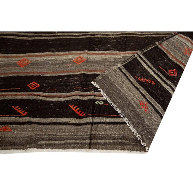 Mid 20th Century Brown & Gray Vintage Goat Hair Kilim Rug For Sale - Image 5 of 7