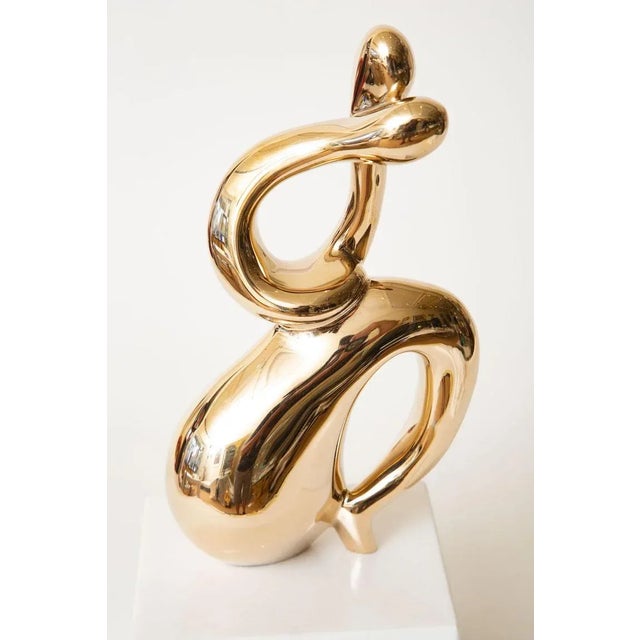 Vintage Bronze Intertwined Figurative Abstract Sculpture on White Marble Base, 1960's For Sale - Image 11 of 12