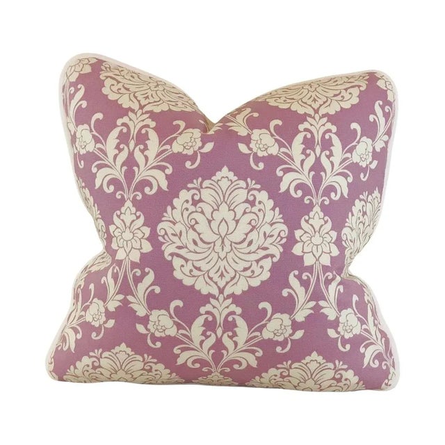 Designer P Kaufmann Waverly Ivory Lilac Purple Damask Leaves Scroll Pillow Cover For Sale In Jacksonville, FL - Image 6 of 6