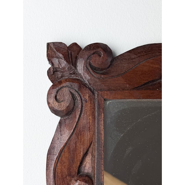 Black Antique Wood Wall Mirror with Ornate Scrollwork Wooden Frame, 1920s For Sale - Image 8 of 16