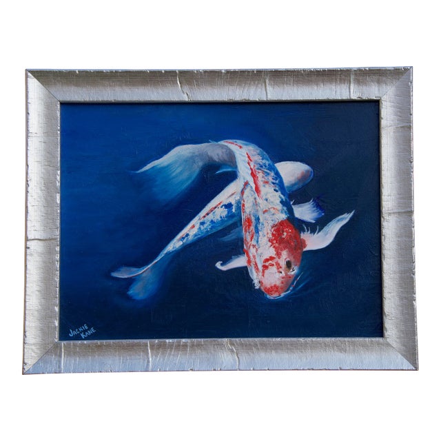 "Yin and Yang Koi" by Jackie Kane - Contemporary Original Fish Painting, Framed For Sale