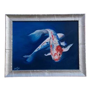 "Yin and Yang Koi" by Jackie Kane - Contemporary Original Fish Painting, Framed
