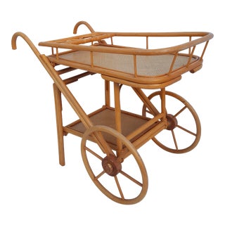 Vintage Bentwood & Rattan Bar Cart For Sale