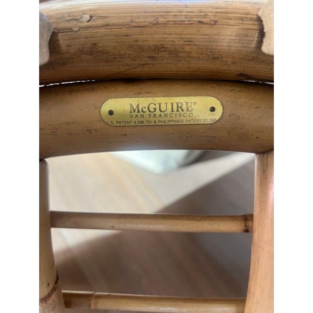 Late 20th Century Vintage McGuire San Francisco Rattan Barrel Back Dining Chairs With Leather Seats — Set of 4 For Sale - Image 5 of 12