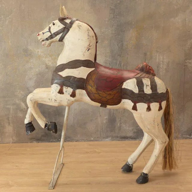 Wood Carousel Horse in Hand Painted Wood, 1950s For Sale - Image 7 of 9