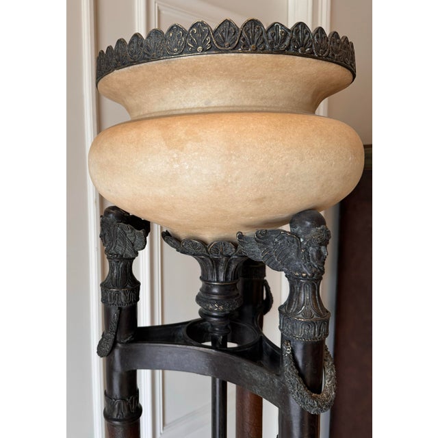 Vintage Neoclassical Bronze & Alabaster Torchiere Floor Lamps - Pair For Sale - Image 12 of 12