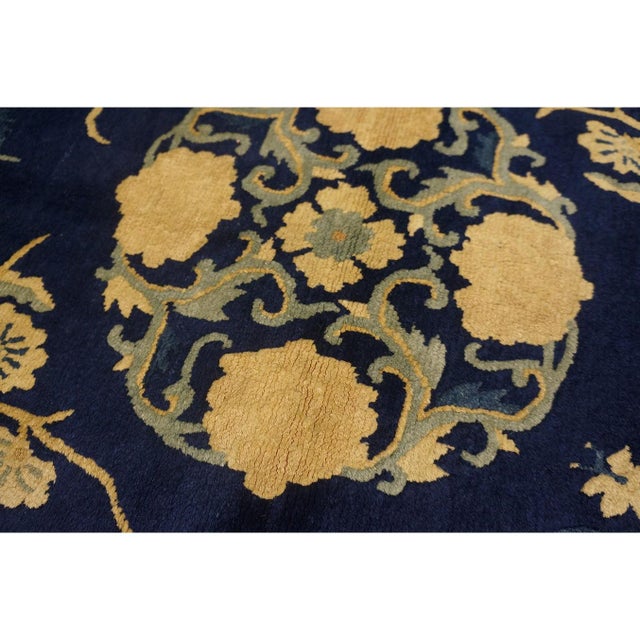 1920s Navy Blue Medallion Oriental Antique Chinese Peking Small Rug 3' X 4'10'' For Sale - Image 9 of 9