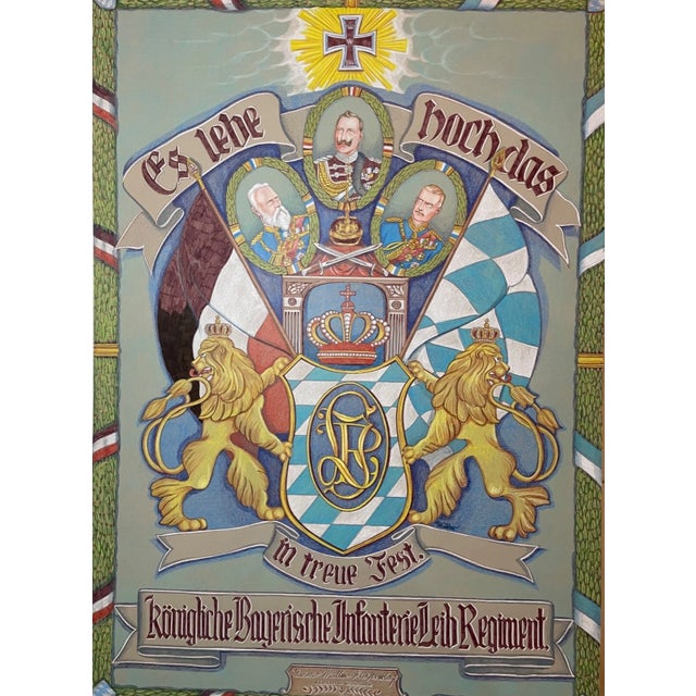 This unique pencil drawing showcases the heraldic symbols of the Royal Bavarian Infantry Body Regiment, making it a must-...