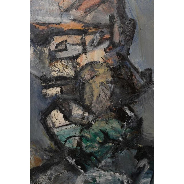 Slate Gray Vintage Abstract Jim Dine Style "Torso" Painting Framed Signed Blues, Grays, Green, Orange, Black For Sale - Image 8 of 8