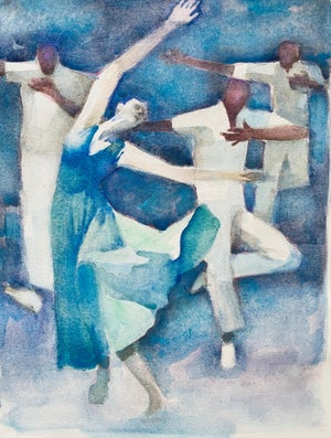 Moses Bagel Bahelfer, Polish French Judaica Watercolor Gouache Painting Original Bauhaus Yiddish Art