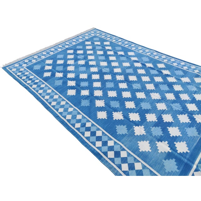 Mid-Century Modern Handmade Cotton Star and Gingham Rug 10x14 For Sale - Image 3 of 11