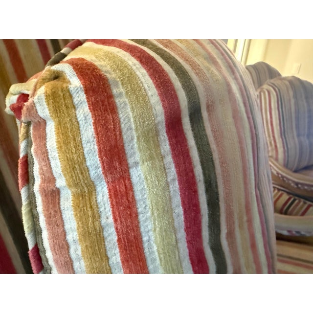 Cerise Pair of French Country Louis XV Style Bergère Lounge Chairs in Custom Multi-Stripe Upholstery For Sale - Image 8 of 8