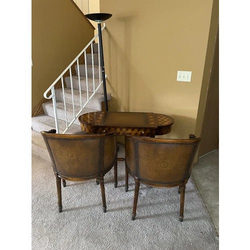 Brown Vintage 1998 Theodore Alexander Multi Game Table and Two Barrel Back Game Chairs - Set of 3 For Sale - Image 8 of 12