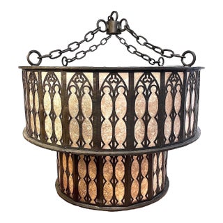 Late 20th Century Monumental Bespoke Hand-Forged Iron Gothic Chandelier With Mica Panels For Sale