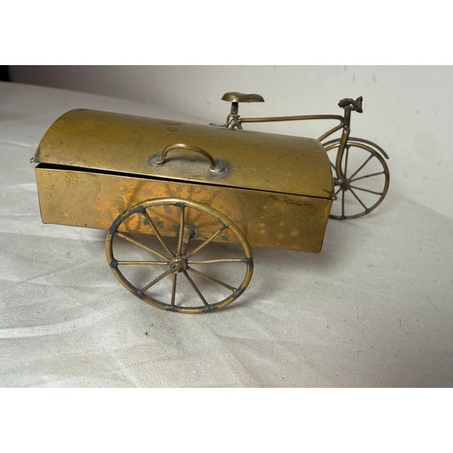 Handmade Antique Brass Bicycle Bike W/ Moving Parts & Side Car Trinket Box Jar For Sale - Image 12 of 13