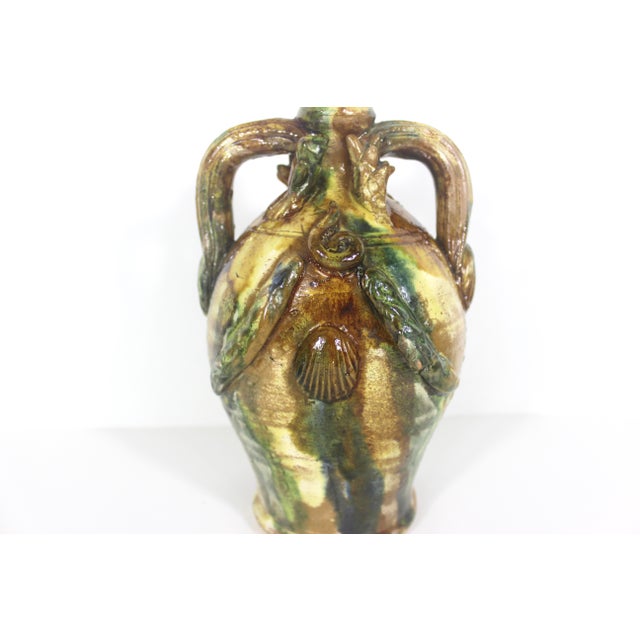 Sculpture Materials Antique Mediterranean Sea Life Clay Pottery Vase With Handles Shells Folk Art For Sale - Image 7 of 12